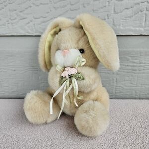 America Wego Easter Sitting Bunny Rabbit Roses Plush E2301 Long Floppy Ears 6.5"